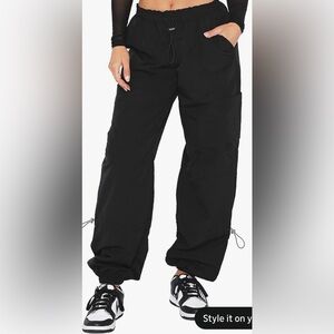 Love Tree Black Cargo Parachute Pants